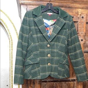 Joe Browns Emerald Plaid Blazer | Size 6 | Gold Button Jacket | Floral Lining